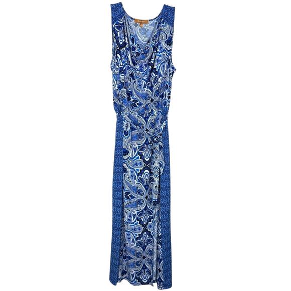 Ellen Tracy Sleeveless Maxi Dress Paisley Print Size Large Blue & White NWOT - Picture 1 of 11